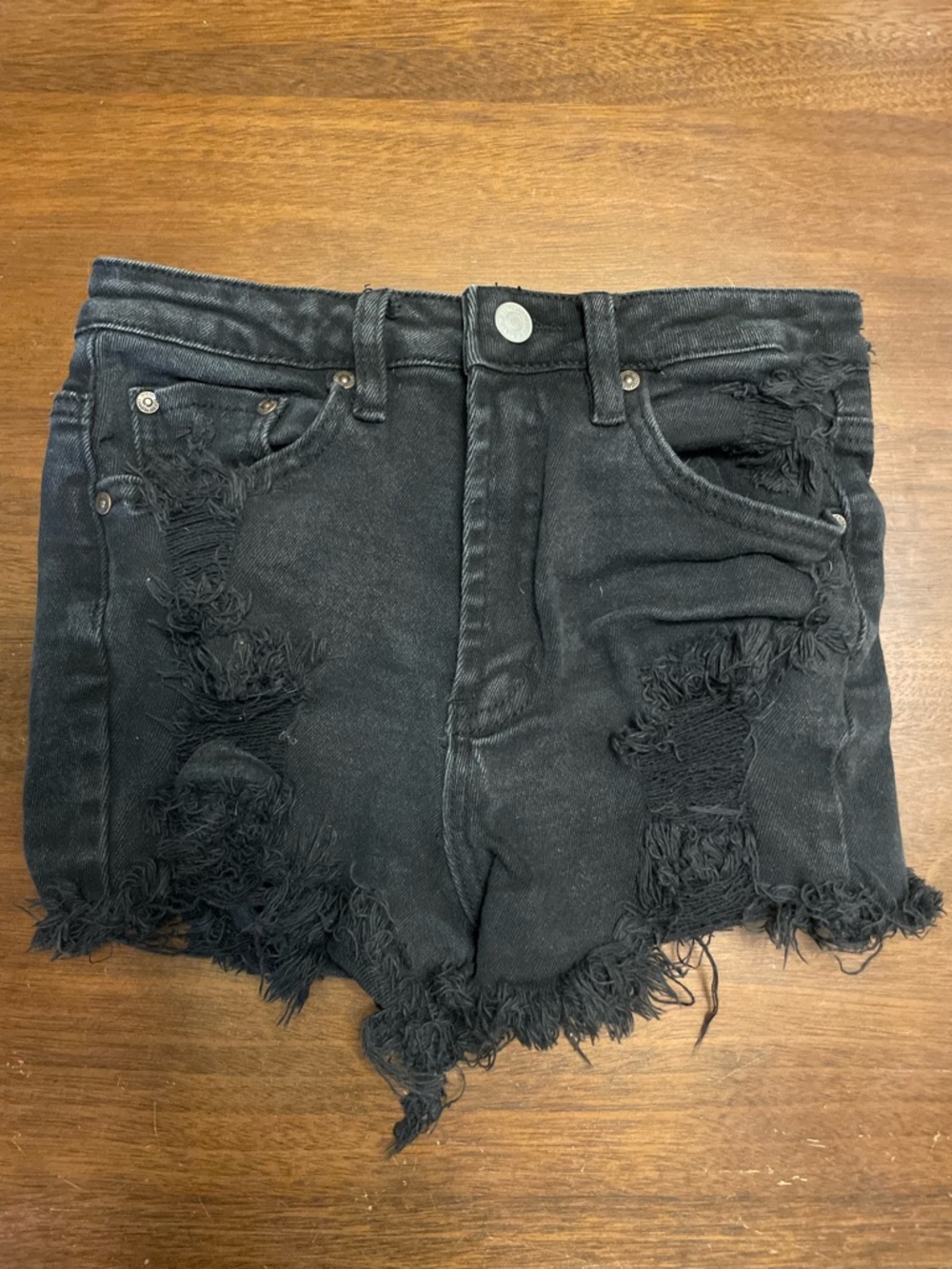 Almost Famous Black Distressed Denim Shorts Size 3 Raw Hem